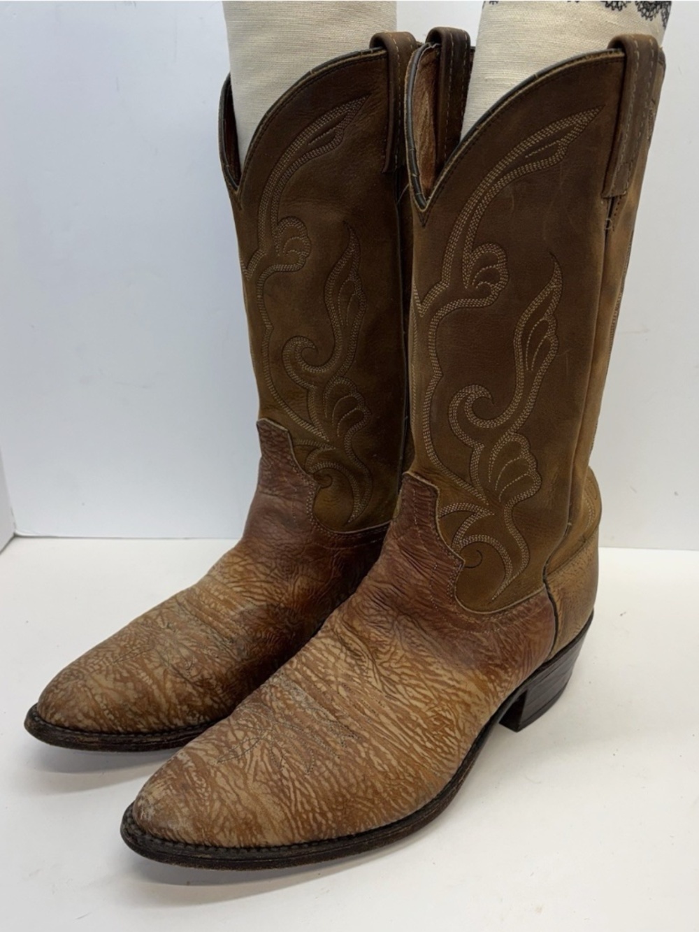 Dan Post USA Sueded Bison Striped Leather Western Cowboy Work Boots 10.5 D